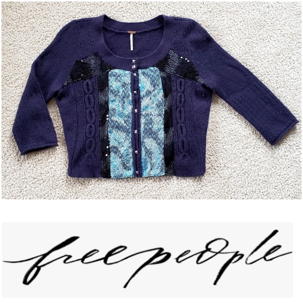 Free People women's XS blue sequin sweater
